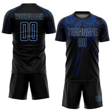 Load image into Gallery viewer, Custom Black Light Blue-Royal Sublimation Soccer Uniform Jersey