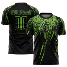 Laden Sie das Bild in den Galerie-Viewer, Custom Black Neon Green Sublimation Soccer Uniform Jersey