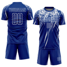 Laden Sie das Bild in den Galerie-Viewer, Custom Royal White Sublimation Soccer Uniform Jersey