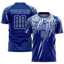 Laden Sie das Bild in den Galerie-Viewer, Custom Royal White Sublimation Soccer Uniform Jersey