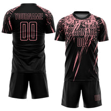 Laden Sie das Bild in den Galerie-Viewer, Custom Black Medium Pink Sublimation Soccer Uniform Jersey