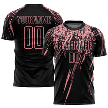 Laden Sie das Bild in den Galerie-Viewer, Custom Black Medium Pink Sublimation Soccer Uniform Jersey