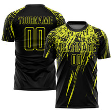 Laden Sie das Bild in den Galerie-Viewer, Custom Black Neon Yellow Sublimation Soccer Uniform Jersey
