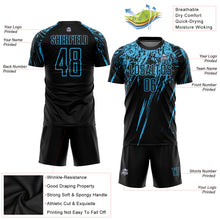 Laden Sie das Bild in den Galerie-Viewer, Custom Black Sky Blue Sublimation Soccer Uniform Jersey