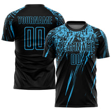 Laden Sie das Bild in den Galerie-Viewer, Custom Black Sky Blue Sublimation Soccer Uniform Jersey