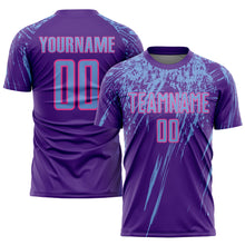 Load image into Gallery viewer, Custom Purple Light Blue-Pink Sublimation Soccer Uniform Jersey
