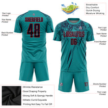 Load image into Gallery viewer, Custom Teal Navy-Red Sublimation Soccer Uniform Jersey