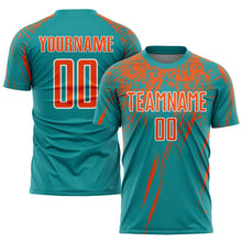 Load image into Gallery viewer, Custom Teal Orange-White Sublimation Soccer Uniform Jersey