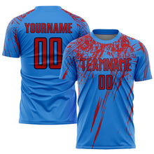 Laden Sie das Bild in den Galerie-Viewer, Custom Powder Blue Red-Navy Sublimation Soccer Uniform Jersey