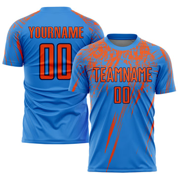 Custom Electric Blue Orange-Navy Sublimation Soccer Uniform Jersey