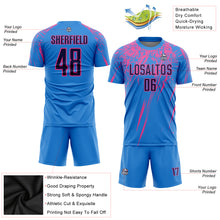 Laden Sie das Bild in den Galerie-Viewer, Custom Powder Blue Navy-Pink Sublimation Soccer Uniform Jersey