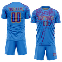 Laden Sie das Bild in den Galerie-Viewer, Custom Powder Blue Purple-Old Gold Sublimation Soccer Uniform Jersey
