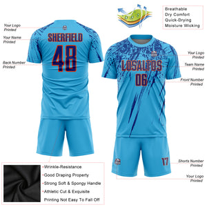 Custom Sky Blue Royal-Orange Sublimation Soccer Uniform Jersey