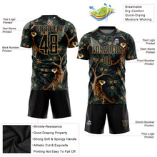 Charger l'image dans la galerie, Custom Black Old Gold Tiger And Peacock Sublimation Soccer Uniform Jersey