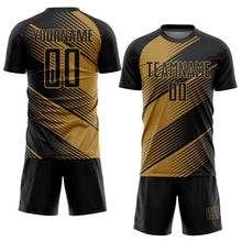 Laden Sie das Bild in den Galerie-Viewer, Custom Old Gold Black Sublimation Soccer Uniform Jersey
