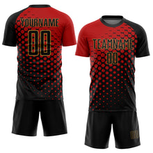 Загрузить изображение в средство просмотра галереи, Custom Red Black-Old Gold Sublimation Soccer Uniform Jersey