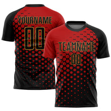 Загрузить изображение в средство просмотра галереи, Custom Red Black-Old Gold Sublimation Soccer Uniform Jersey