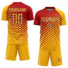 Load image into Gallery viewer, Custom Gold Red-Purple Sublimation Soccer Uniform Jersey