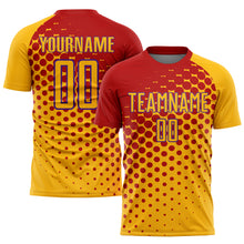 Load image into Gallery viewer, Custom Gold Red-Purple Sublimation Soccer Uniform Jersey