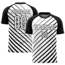 Laden Sie das Bild in den Galerie-Viewer, Custom Black White Sublimation Soccer Uniform Jersey