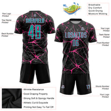 Laden Sie das Bild in den Galerie-Viewer, Custom Black Aqua-Pink Sublimation Soccer Uniform Jersey