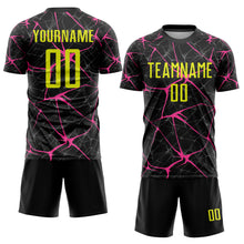 Laden Sie das Bild in den Galerie-Viewer, Custom Black Neon Yellow-Pink Sublimation Soccer Uniform Jersey