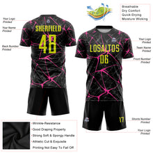 Laden Sie das Bild in den Galerie-Viewer, Custom Black Neon Yellow-Pink Sublimation Soccer Uniform Jersey