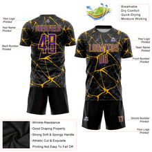 Laden Sie das Bild in den Galerie-Viewer, Custom Black Purple-Gold Sublimation Soccer Uniform Jersey