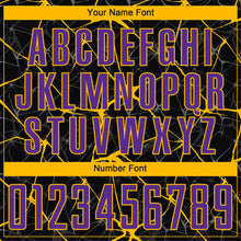 Laden Sie das Bild in den Galerie-Viewer, Custom Black Purple-Gold Sublimation Soccer Uniform Jersey