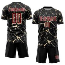 Laden Sie das Bild in den Galerie-Viewer, Custom Black Crimson-City Cream Sublimation Soccer Uniform Jersey