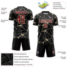 Laden Sie das Bild in den Galerie-Viewer, Custom Black Crimson-City Cream Sublimation Soccer Uniform Jersey