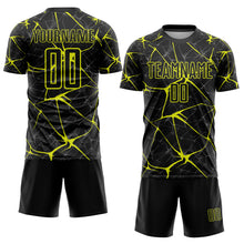 Laden Sie das Bild in den Galerie-Viewer, Custom Black Neon Yellow Sublimation Soccer Uniform Jersey