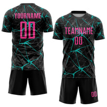 Laden Sie das Bild in den Galerie-Viewer, Custom Black Pink-Aqua Sublimation Soccer Uniform Jersey