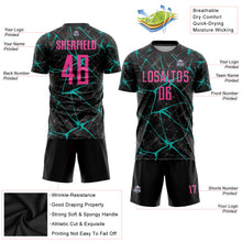 Laden Sie das Bild in den Galerie-Viewer, Custom Black Pink-Aqua Sublimation Soccer Uniform Jersey