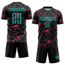Charger l'image dans la galerie, Custom Black Aqua-Neon Pink Sublimation Soccer Uniform Jersey