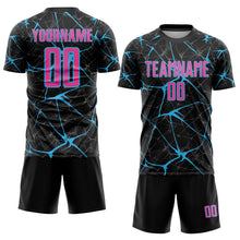 Laden Sie das Bild in den Galerie-Viewer, Custom Black Pink-Sky Blue Sublimation Soccer Uniform Jersey