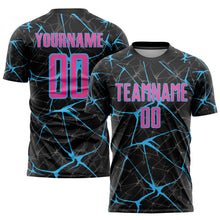 Laden Sie das Bild in den Galerie-Viewer, Custom Black Pink-Sky Blue Sublimation Soccer Uniform Jersey