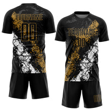 Загрузить изображение в средство просмотра галереи, Custom Black Old Gold-White Sublimation Soccer Uniform Jersey