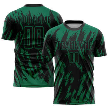 Custom Kelly Green Black Sublimation Soccer Uniform Jersey