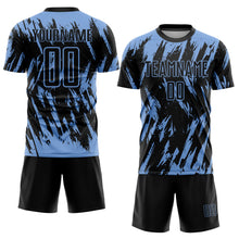 Load image into Gallery viewer, Custom Light Blue Black Sublimation Soccer Uniform Jersey
