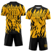 Laden Sie das Bild in den Galerie-Viewer, Custom Gold Black Sublimation Soccer Uniform Jersey