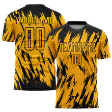 Laden Sie das Bild in den Galerie-Viewer, Custom Gold Black Sublimation Soccer Uniform Jersey