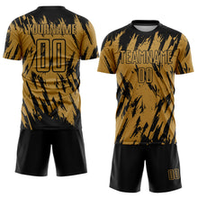 Laden Sie das Bild in den Galerie-Viewer, Custom Old Gold Black Sublimation Soccer Uniform Jersey