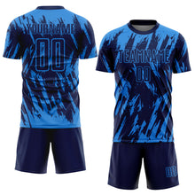 Laden Sie das Bild in den Galerie-Viewer, Custom Powder Blue Navy Sublimation Soccer Uniform Jersey