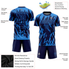 Laden Sie das Bild in den Galerie-Viewer, Custom Powder Blue Navy Sublimation Soccer Uniform Jersey