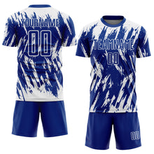 Laden Sie das Bild in den Galerie-Viewer, Custom Royal White Sublimation Soccer Uniform Jersey