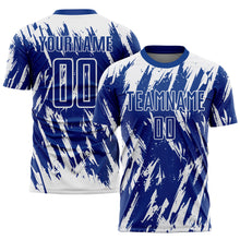 Laden Sie das Bild in den Galerie-Viewer, Custom Royal White Sublimation Soccer Uniform Jersey