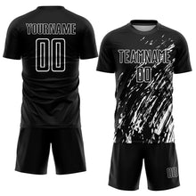 Laden Sie das Bild in den Galerie-Viewer, Custom Black White Sublimation Soccer Uniform Jersey