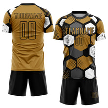 Laden Sie das Bild in den Galerie-Viewer, Custom Old Gold Black-White Sublimation Soccer Uniform Jersey