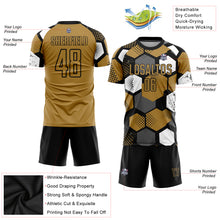 Laden Sie das Bild in den Galerie-Viewer, Custom Old Gold Black-White Sublimation Soccer Uniform Jersey
